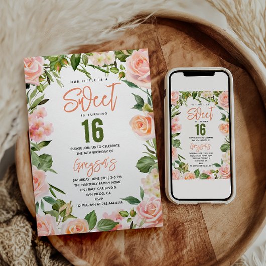 水エレガント色フローラSweet sixteen 招待状