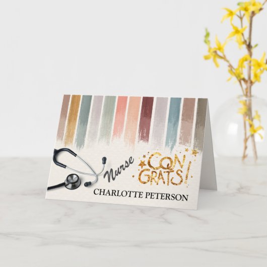 水エレガント色ブラシストロークナース卒業 カード (黄色い花)