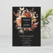 水エレガント色ブラックフローラ秋の結婚式 招待状 (スタンド正面)