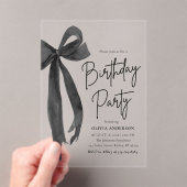 水エレガント色ブラックボウ誕生日パーティー アクリル招待状 (インサイチュ (ポータブル))