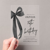 水エレガント色ブラックボウ16th誕生日パーティー アクリル招待状 (インサイチュ (ポータブル))