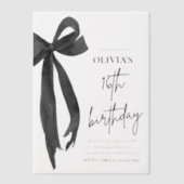 水エレガント色ブラックボウ16th誕生日パーティー ベラム紙招待状 (正面)