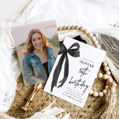 水エレガント色ブラックボウ16th誕生日パーティー 招待状