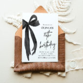 水エレガント色ブラックボウ16th誕生日パーティー 招待状