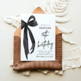 水エレガント色ブラックボウ16th誕生日パーティー 招待状