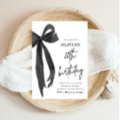 水エレガント色ブラックボウ20th誕生日パーティー 招待状