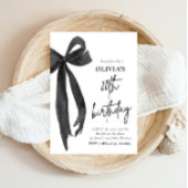 水エレガント色ブラックボウ20th誕生日パーティー 招待状