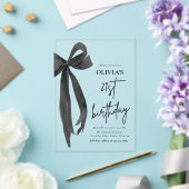 水エレガント色ブラックボウ21th誕生日パーティー アクリル招待状 (インサイチュ (ウェディング))