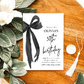 水エレガント色ブラックボウ30th誕生日パーティー 招待状