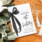 水エレガント色ブラックボウ30th誕生日パーティー 招待状