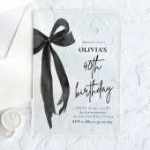 水エレガント色ブラックボウ40th誕生日パーティー アクリル招待状