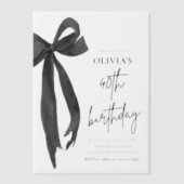 水エレガント色ブラックボウ40th誕生日パーティー ベラム紙招待状 (正面)