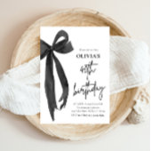 水エレガント色ブラックボウ40th誕生日パーティー 招待状