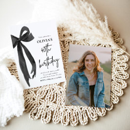 水エレガント色ブラックボウ40th誕生日パーティー 招待状