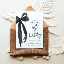 水エレガント色ブラックボウ40th誕生日パーティー 招待状