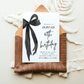 水エレガント色ブラックボウ40th誕生日パーティー 招待状