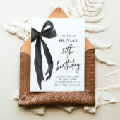 水エレガント色ブラックボウ50th誕生日パーティー 招待状