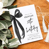 水エレガント色ブラックボウ50th誕生日パーティー 招待状