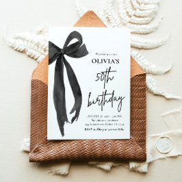水エレガント色ブラックボウ50th誕生日パーティー 招待状