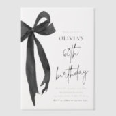 水エレガント色ブラックボウ60th誕生日パーティー ベラム紙招待状 (正面)