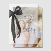 水エレガント色ブラックボウ60th誕生日パーティー ベラム紙招待状 (オフセット (カップル))