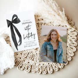 水エレガント色ブラックボウ60th誕生日パーティー 招待状