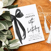 水エレガント色ブラックボウ60th誕生日パーティー 招待状