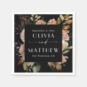 水エレガント色ブラック秋ボホフローラ結婚ズ スタンダードカクテルナプキン (正面)