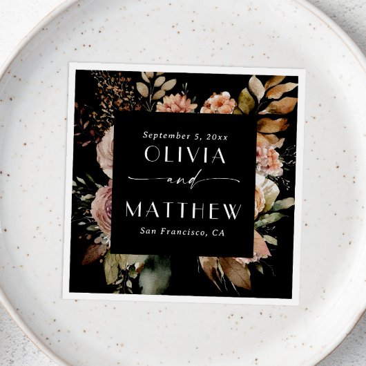 水エレガント色ブラック秋ボホフローラ結婚ズ スタンダードカクテルナプキン