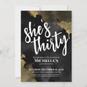 水エレガント色ブラック金ゴールド誕生日 招待状 (正面)