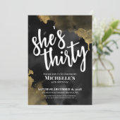 水エレガント色ブラック金ゴールド誕生日 招待状 (スタンド正面)