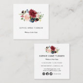 水エレガント色ブルゴーニュの花メイクアップアーティスト スクエア名刺 (正面/裏面)