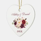 水エレガント色ブルゴーニュフローラカップルハート セラミックオーナメント (左)
