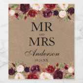 水エレガント色ブルゴーニュフローラ結婚ズクラフト ワインラベル (シングルラベル)