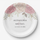 水エレガント色ブルゴーニュフローラ結婚ズシンプル ペーパープレート (正面)