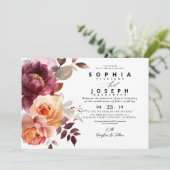 水エレガント色ブルゴーニュフローラ結婚ズ 招待状 (スタンド正面)