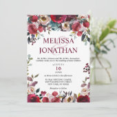 水エレガント色ブルゴーニュフローラ結婚ズ 招待状 (スタンド正面)