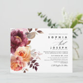 水エレガント色ブルゴーニュフローラ結婚ズ 招待状 (スタンド正面)