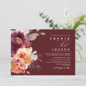 水エレガント色ブルゴーニュフローラ結婚ズ 招待状 (スタンド正面)