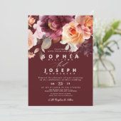 水エレガント色ブルゴーニュフローラ結婚ズ 招待状 (スタンド正面)