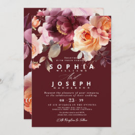 水エレガント色ブルゴーニュフローラ結婚ズ 招待状