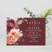 水エレガント色ブルゴーニュフローラ結婚ズ 招待状 (スタンド正面)