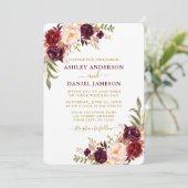 水エレガント色ブルゴーニュフローラ金ゴールド結婚ズ 招待状 (スタンド正面)