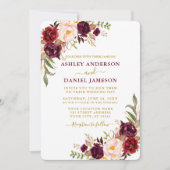 水エレガント色ブルゴーニュフローラ金ゴールド結婚ズ 招待状 (正面)