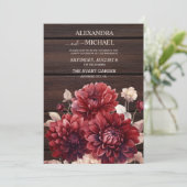 水エレガント色ブルゴーニュ結婚ダリア 招待状 (スタンド正面)