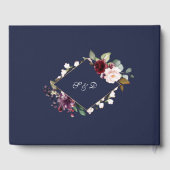 水エレガント色ブルゴーニュ花ネイビー結婚ズ ゲストブック (裏面)