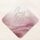 水エレガント色ブルゴーニュ&金ゴールド日付を保存 ペーパーコースター (正面)