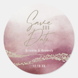 水エレガント色ブルゴーニュ&金ゴールド日付を保存 ラウンドシール