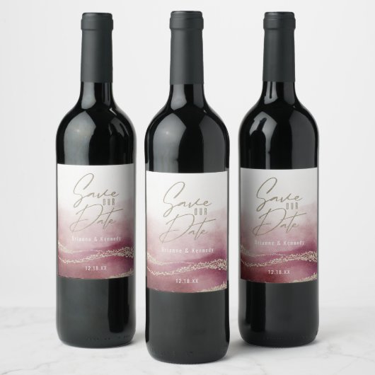 水エレガント色ブルゴーニュ&金ゴールド日付を保存 ワインラベル (ボトル)