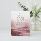 水エレガント色ブルゴーニュ&金ゴールド日付を保存 案内ポストカード (スタンド正面)